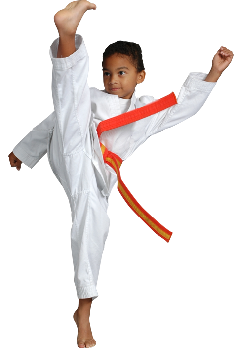 Preschool kid martial arts kicking