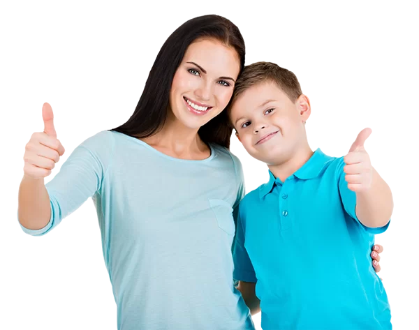 mother and son with thumbs up